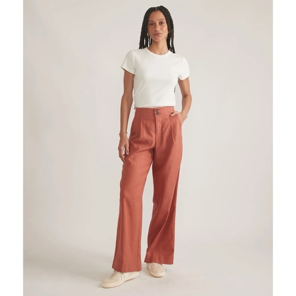 Marine Layer Flora High Waisted Loose Hemp Pleated Trouser in Henna Size 12